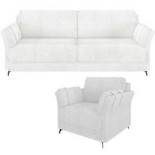 Kit Sofá 3 Lugares 223cm com 01 Poltrona Álamo M03 Bouclê Branco - Lyam Decor