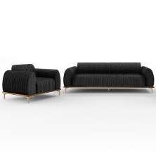 Kit Sofá 3 Lugares Sala Estar 180cm E Poltrona Molino Pés D'ouro D02 Linho Chumbo D-465 - Lyam Decor