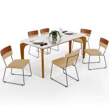 Mesa Capri 160 Off White 6 Cadeiras Allana B05 Faixa Couríssimo Camel Linho Bege Escuro - Lyam Decor