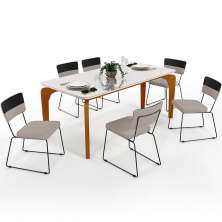 Mesa Capri 160 Off White Nature Com 6 Cadeiras Allana B05 Faixa Corano Preto Linho Bege - Lyam Decor