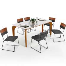 Mesa Capri 160 OffWhite 6 Cadeiras Allana B05 Faixa Couríssimo Camel Linho Cinza Escuro - Lyam Decor