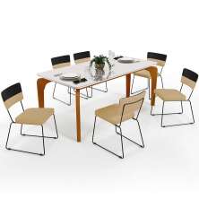 Mesa Capri 160cm Off White 6 Cadeiras Allana B05 Faixa Corano Preto Linho Bege Escuro - Lyam Decor