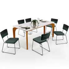 Mesa Capri 160cm Off White 6 Cadeiras Allana B05 Faixa Corano Preto Linho Verde Musgo - Lyam Decor