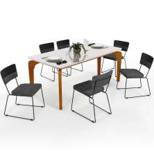 Mesa Capri 160cm Off White Com 6 Cadeiras Allana B05 Corano Preto Linho Cinza Escuro - Lyam Decor