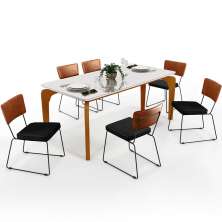 Mesa Capri 160cm Off White Com 6 Cadeiras Allana B05 Couríssimo Camel Linho Chumbo - Lyam Decor