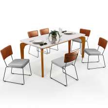 Mesa Capri 160cm Off White Com 6 Cadeiras Allana B05 Couríssimo Camel Linho Cinza - Lyam Decor
