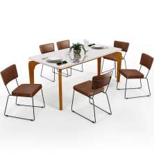 Mesa Capri 160cm Off White Com 6 Cadeiras Allana B05 Couríssimo Marrom - Lyam Decor