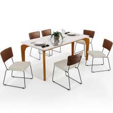 Mesa Capri 160cm Off White Com 6 Cadeiras Allana B05 Couríssimo Marrom Linho Champagne - Lyam Decor
