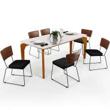 Mesa Capri 160cm Off White Com 6 Cadeiras Allana B05 Couríssimo Marrom Linho Chumbo - Lyam Decor