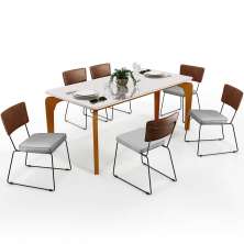Mesa Capri 160cm Off White Com 6 Cadeiras Allana B05 Couríssimo Marrom Linho Cinza - Lyam Decor
