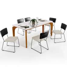 Mesa Capri 160cm Off White Com 6 Cadeiras Allana B05 Couríssimo Preto Linho Champagne - Lyam Decor