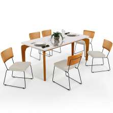 Mesa Capri 160cm Off White Com 6 Cadeiras Allana B05 Couríssimo Whisky Linho Champagne - Lyam Decor
