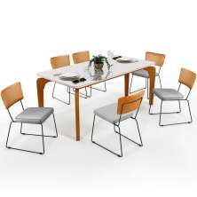 Mesa Capri 160cm Off White Com 6 Cadeiras Allana B05 Couríssimo Whisky Linho Cinza - Lyam Decor