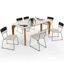 Mesa Capri 160cm Off White Com 6 Cadeiras Allana B05 Faixa Corano Preto Linho Champagne - Lyam Decor