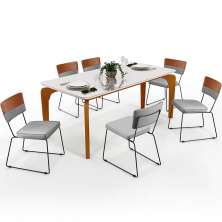 Mesa Capri 160cm Off White Com 6 Cadeiras Allana B05 Faixa Couríssimo Camel Linho Cinza - Lyam Decor