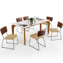 Mesa Capri 160cm Off White E 6 Cadeiras Allana B05 Couríssimo Marrom Linho Bege Escuro - Lyam Decor