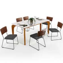 Mesa Capri 160cm Off White E 6 Cadeiras Allana B05 Couríssimo Marrom Linho Cinza Escuro - Lyam Decor