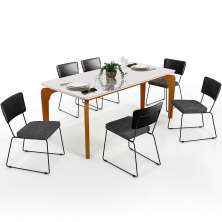 Mesa Capri 160cm Off White E 6 Cadeiras Allana B05 Couríssimo Preto Linho Cinza Escuro - Lyam Decor