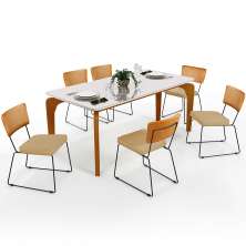 Mesa Capri 160cm Off White E 6 Cadeiras Allana B05 Couríssimo Whisky Linho Bege Escuro - Lyam Decor