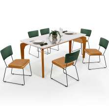 Mesa Capri 160cm Off White E 6 Cadeiras Allana B05 Facto Verde Musgo Couríssimo Whisky - Lyam Decor
