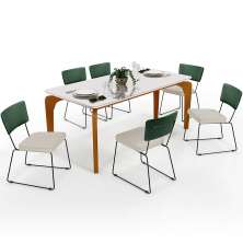 Mesa Capri 160cm Off White E 6 Cadeiras Allana B05 Facto Verde Musgo Linho Champagne - Lyam Decor