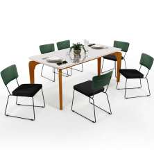 Mesa Capri 160cm Off White E 6 Cadeiras Allana B05 Facto Verde Musgo Linho Chumbo - Lyam Decor