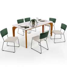 Mesa Capri 160cm Off White E 6 Cadeiras Allana B05 Facto Verde Musgo Linho Cru - Lyam Decor