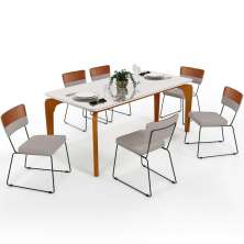 Mesa Capri 160cm Off White Nature Com 6 Cadeiras Allana B05 Couríssimo Camel Linho Bege - Lyam Decor
