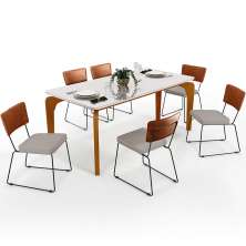 Mesa Capri 160cm Off White Nature Com 6 Cadeiras Allana B05 Couríssimo Camel Linho Bege - Lyam Decor