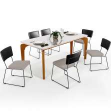 Mesa Capri 160cm Off White Nature E 6 Cadeiras Allana B05 Couríssimo Preto Linho Bege - Lyam Decor