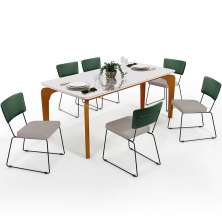 Mesa Capri 160cm Off White Nature E 6 Cadeiras Allana B05 Facto Verde Musgo Linho Bege - Lyam Decor