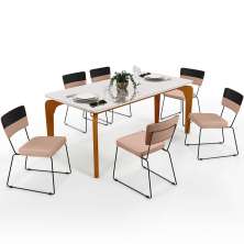 Mesa De Jantar Capri 160 Off White 6 Cadeiras Allana B05 Faixa Corano Preto Linho Rosê - Lyam Decor