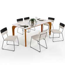Mesa De Jantar Capri 160cm Off White 6 Cadeiras Allana B05 Faixa Corano Preto Linho Cru - Lyam Decor
