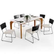 Mesa De Jantar Capri 160cm Off White Com 6 Cadeiras Allana B05 Couríssimo Preto Linho Cru - Lyam Decor