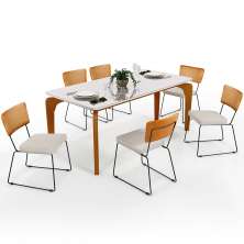 Mesa De Jantar Capri 160cm Off White Com 6 Cadeiras Allana B05 Couríssimo Whisky Linho Cru - Lyam Decor