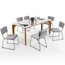 Mesa De Jantar Capri 160cm Off White Nature Com 6 Cadeiras Allana B05 Linho Cinza - Lyam Decor