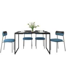Mesa De Jantar Rivera Preto F01 Com 04 Cadeiras Melina Linho Azul Couríssimo Preto - Lyam Decor