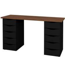 Mesa Para Escritório Escrivaninha Due Web Nogal A02 Preto - Lyam Decor