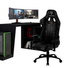 Mesa Para PC Gamer Dark BMG-03 com Cadeira Gamer BC3 ThunderX3 Camuflado Cinza - Lyam Decor