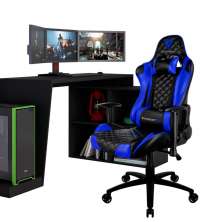 Mesa Para PC Gamer Dark BMG-03 com Cadeira Gamer TGC12 ThunderX3 Preto Azul - Lyam Decor