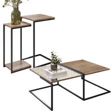 Mesa de Centro Espelhada com Mesas Laterais Industrial D01 Design Demolição - Lyam Decor
