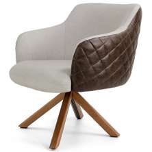 Poltrona Base Giratória de Madeira Jade D02 Linho Bege C-107 Tressê Corano Marrom - Lyam Decor