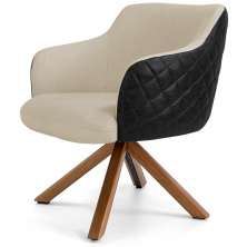 Poltrona Base Giratória de Madeira Jade D02 Linho Bege C-129 Tressê Corano Preto - Lyam Decor