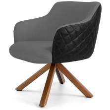 Poltrona Base Giratória de Madeira Jade D02 Linho Cinza C-416 Tressê Corano Preto - Lyam Decor