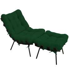 Poltrona Costela Preto L02 com Puff Sala de Estar Suede Verde Musgo - Lyam Decor
