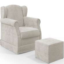 Poltrona De Amamentação Com Balanço E Puff Elisa P02 Bouclê Creme - Lyam Decor
