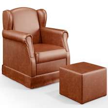 Poltrona De Amamentação Com Balanço E Puff Elisa P02 Couríssimo Camel - Lyam Decor