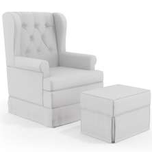 Poltrona De Amamentação Com Balanço e Puff Helena P02 Capitonê Facto Branco - Lyam Decor