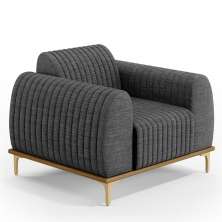 Poltrona Decorativa Base De Madeira Com Pés D'Ouro Molino D02 Linho Cinza Escuro C-416 - Lyam Decor