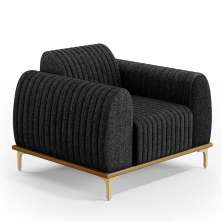 Poltrona Decorativa Base De Madeira Pés Metalizado D'Ouro Molino D02 Linho Chumbo D-465 - Lyam Decor